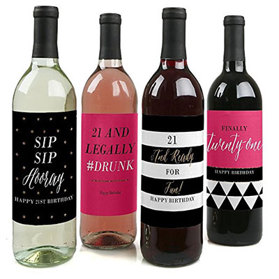 Finally 21 Girl Wine Bottle Labels Birthday Gift Set Of 4