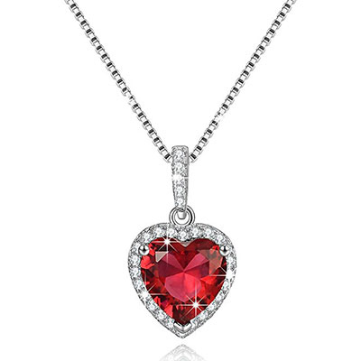 Love Heart Necklace Simulated Birthstone Sterling Silver Gift For Women